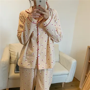 women homewear suit 3 color love heart print pajamas set lapel collar shirt sleepwear pant pijamas 2 piece set home clothes Y204
women homewear suit 3 color love heart print pajamas set lapel collar shirt sleepwear pant pijamas 2 piece set home clothes Y204