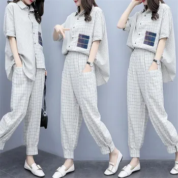 Spring Summer Two Piece Sets Women Plus Size Plaid Blouses Shirts And Pants Suits Casual Fashion Elegant Korean Set
Spring Summer Two Piece Sets Women Plus Size Plaid Blouses Shirts And Pants Suits Casual Fashion Elegant Korean Set