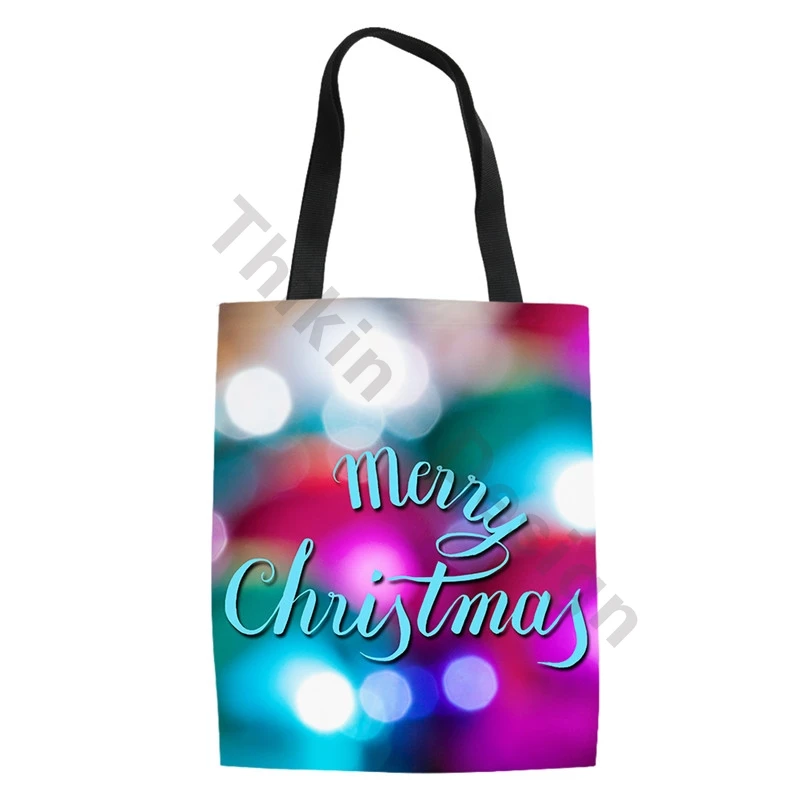 

Printed Canvas Bag Merry Christmas Design Grocery Trolley Bag For Women Large Size Tote For Shopping Torba Na Zakupy