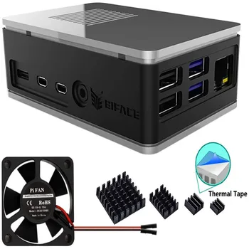Raspberry Pi BIFACE Aluminium Case with 35mm Fan Heatsink, Replaceable, Removable Top Cover for Pi 4 Model B/ 4B (Model V) Black
Raspberry Pi BIFACE Aluminium Case with 35mm Fan Heatsink, Replaceable, Removable Top Cover for Pi 4 Model B/ 4B (Model V) Black
