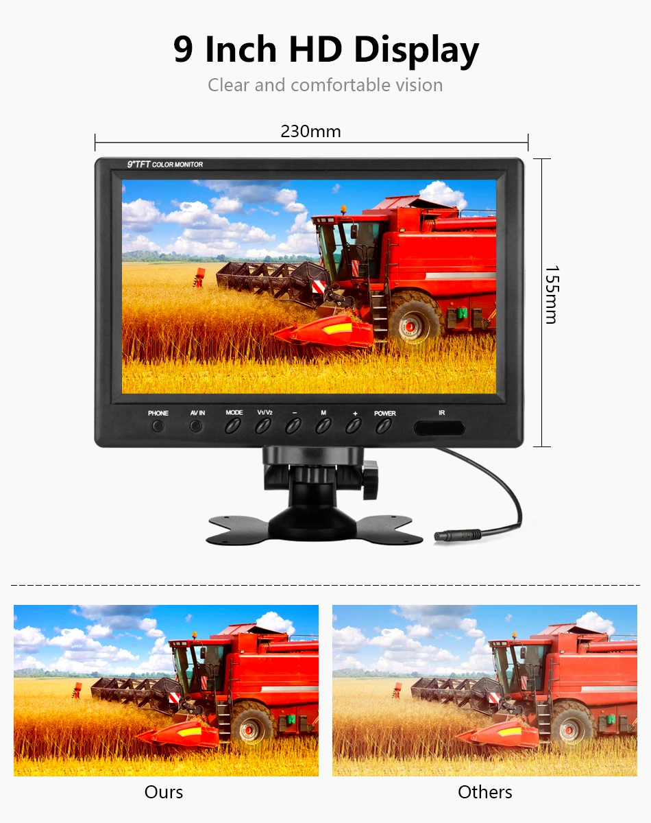 9'' 2 Video Input Car Monitor HD Display Waterproof Night Vision Backup Camera Image Flip Truck Crane Parking Assistance 12-24V
9'' 2 Video Input Car Monitor HD Display Waterproof Night Vision Backup Camera Image Flip Truck Crane Parking Assistance 12-24V