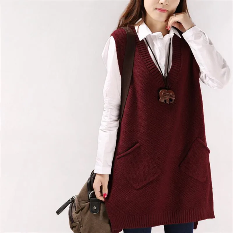 2019 Women Sweater spring autumn new Korean women's V-neck knit long A-shaped pocket vest Pullover Sleeveless
2019 Women Sweater spring autumn new Korean women's V-neck knit long A-shaped pocket vest Pullover Sleeveless