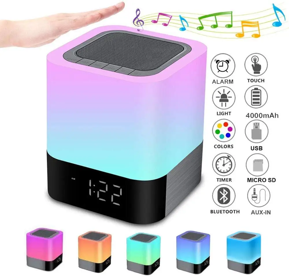 Bluetooth Speaker Night Lights, Alarm Clock Bluetooth Speaker MP3 Player, Touch Control Bedside lamp, Dimmable RGB Multicolor
Bluetooth Speaker Night Lights, Alarm Clock Bluetooth Speaker MP3 Player, Touch Control Bedside lamp, Dimmable RGB Multicolor