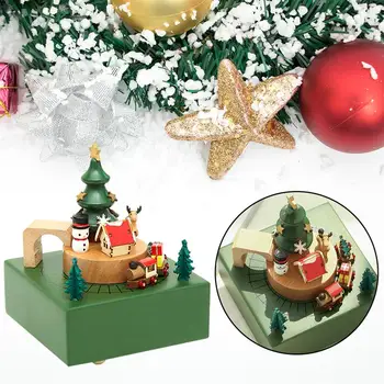 Creative Musical Boxes Wooden Musical Box Featuring Mountain Tunnel With Small Moving Netic Train Plays Christmas Decoration