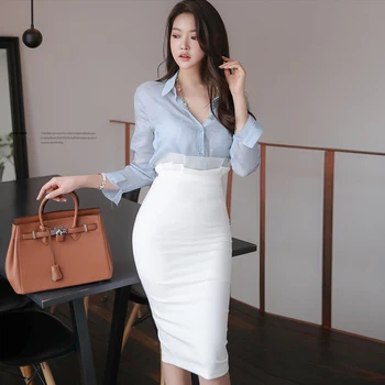 2020 Autumn Korea Office Female Blouse Solid Shirt OL High Waist Mesh Bodycon Midi White Skirt Two Piece Women's Work dress
2020 Autumn Korea Office Female Blouse Solid Shirt OL High Waist Mesh Bodycon Midi White Skirt Two Piece Women's Work dress