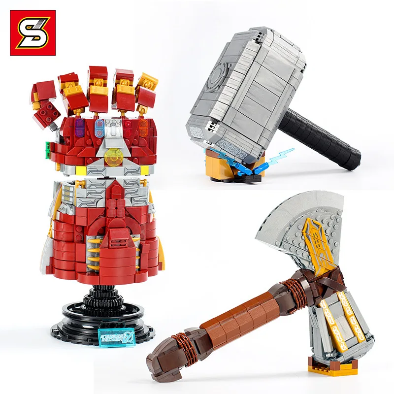 Building Block Super Heroes Bricks Weapon Mjolnir Stormbreaker Infinity Gauntlet Figures For Children Toys SY1398 SY1399 SY1400
Building Block Super Heroes Bricks Weapon Mjolnir Stormbreaker Infinity Gauntlet Figures For Children Toys SY1398 SY1399 SY1400