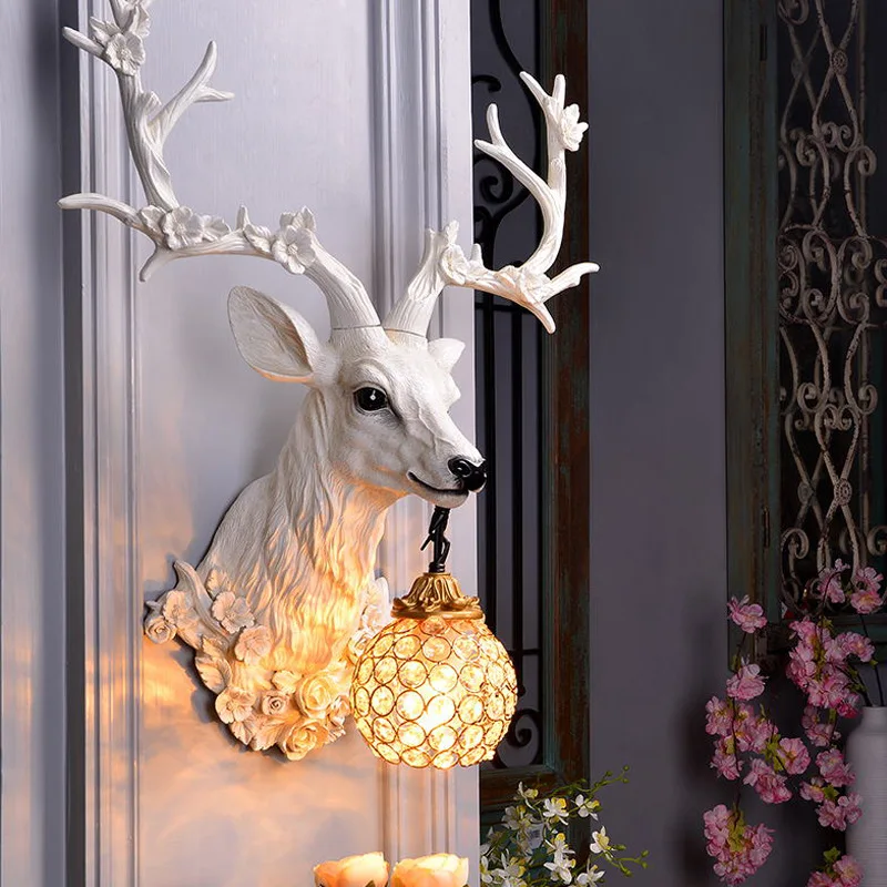 

Nordic Ancient Loft Resin Sika Deer Wall Lamp Modern Attic Aisle Living Room Bedroom Wall Sconce Light Home Decor Vanity Light
