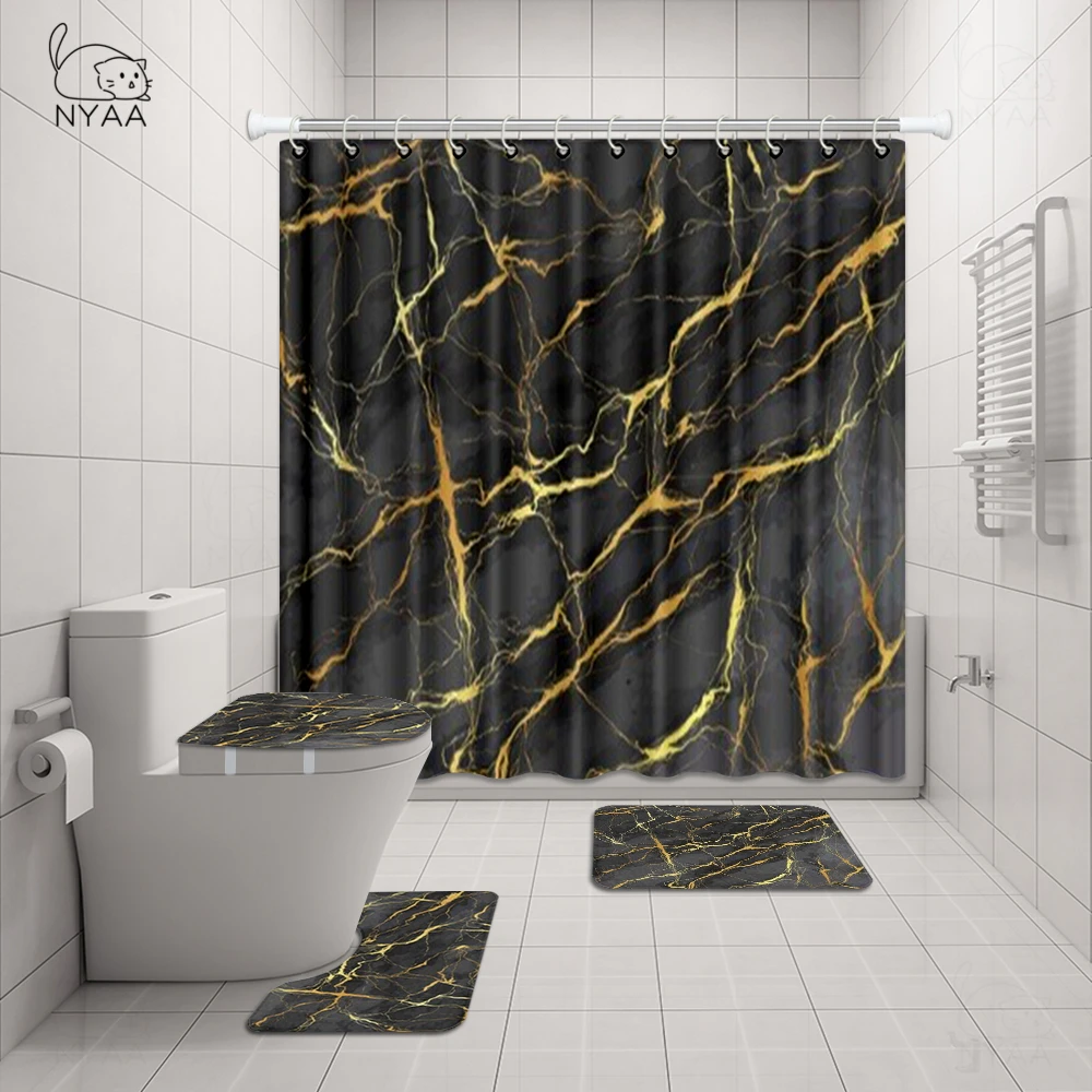 NYAA 4 Pcs Geometry Abstract Graphics Line Shower Curtain Pedestal Rug Lid Toilet Cover Mat Bath Mat Set For Bathroom Decor
NYAA 4 Pcs Geometry Abstract Graphics Line Shower Curtain Pedestal Rug Lid Toilet Cover Mat Bath Mat Set For Bathroom Decor