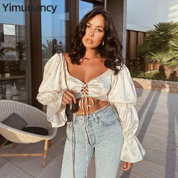 Yimunancy Long Sleeve Crop Top Women V Neck Puff Sleeve Top 2020 Autumn Ladies Feminine Lace Up Top Blusas
Yimunancy Long Sleeve Crop Top Women V Neck Puff Sleeve Top 2020 Autumn Ladies Feminine Lace Up Top Blusas