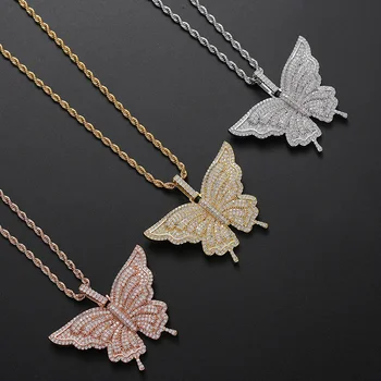 Hip Hop Bling Iced Out Butterfly Pendants Necklace AAA Cubic Zirconia Paved with cuban chain Women Men Charm Jewelry
Hip Hop Bling Iced Out Butterfly Pendants Necklace AAA Cubic Zirconia Paved with cuban chain Women Men Charm Jewelry