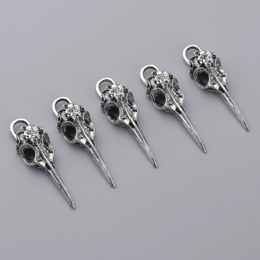 5Pcs Tibetan silver color Style Alloy Bird Skull Head Skeleton Theme Pendant Charms for Necklace Jewelry Making