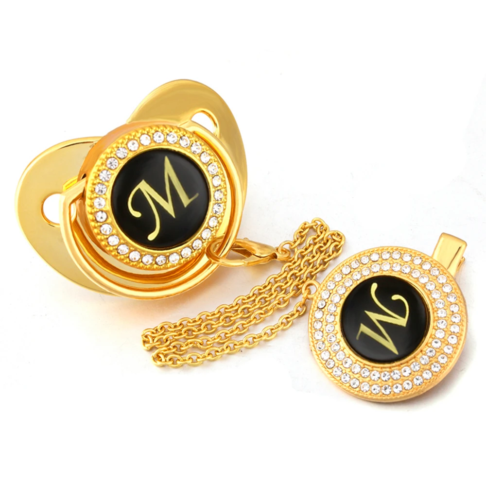 Gold Name Initials Letter M Baby Pacifier and Pacifier Clip Luxury Rhinestone Sparkling Pacifier Holder BPA free Dummy Soother
Gold Name Initials Letter M Baby Pacifier and Pacifier Clip Luxury Rhinestone Sparkling Pacifier Holder BPA free Dummy Soother