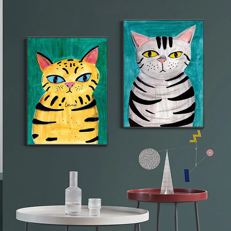 

Cartoon Cute Cat Abstract Modern Poster and Print Canvas Painting Wall Art Nursery Picture Living Room Kids Bedroom Home Decor