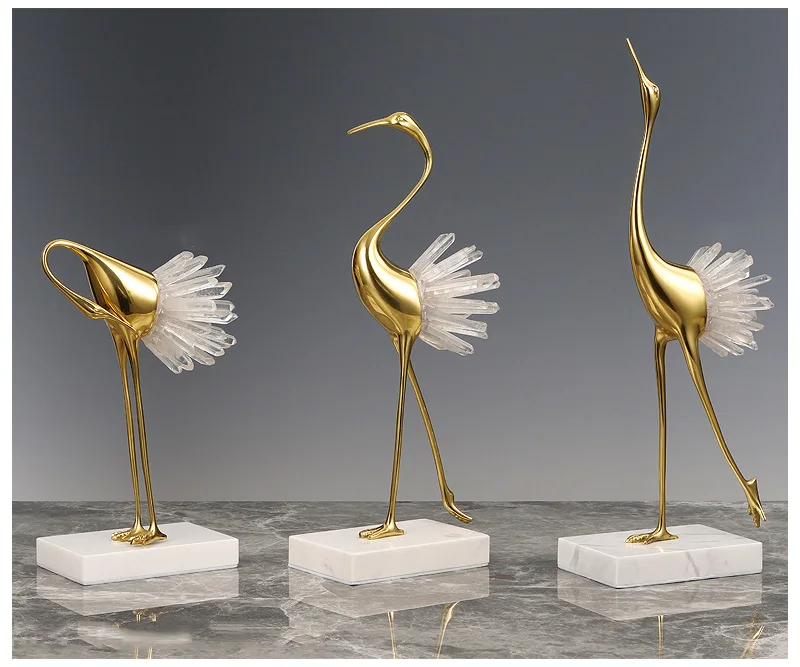 Luxtry Gold Silver Brass Flamingo Statue With Natural Pink Purple Blue Brown Crystal Stone Tail For Living Room Home Furnishing Luxtry Gold Silver Brass Flamingo Statue With Natural Pink Purple Blue Brown Crystal Stone Tail For Living Room Home Furnishing