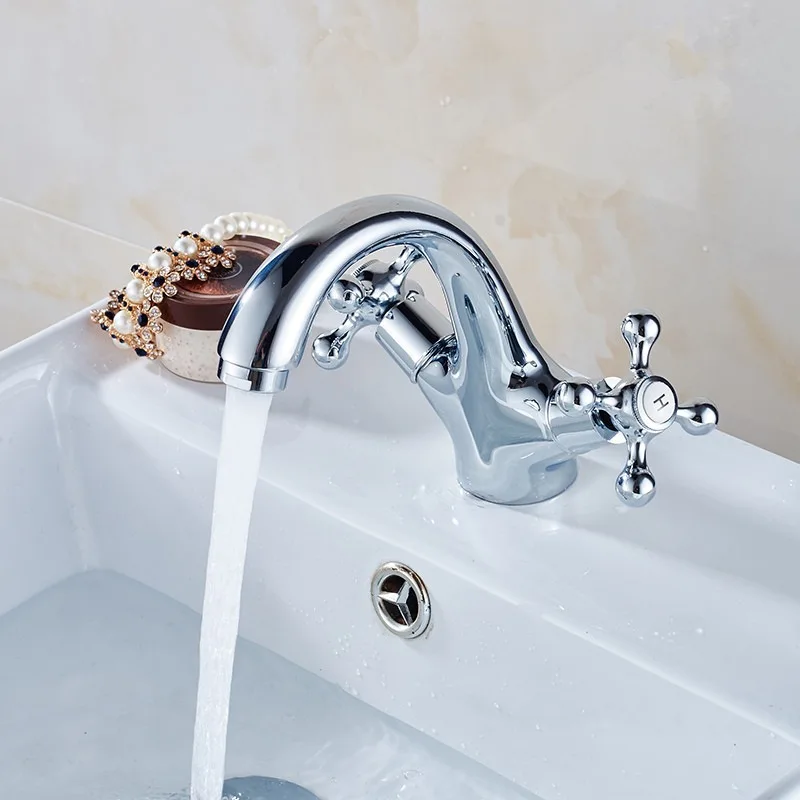 European Copper Basin Faucet Chrome Plating Dual Handle Single Hole Faucets Hot and Cold Water Tap Mixer Ceramic Plate Spool
European Copper Basin Faucet Chrome Plating Dual Handle Single Hole Faucets Hot and Cold Water Tap Mixer Ceramic Plate Spool