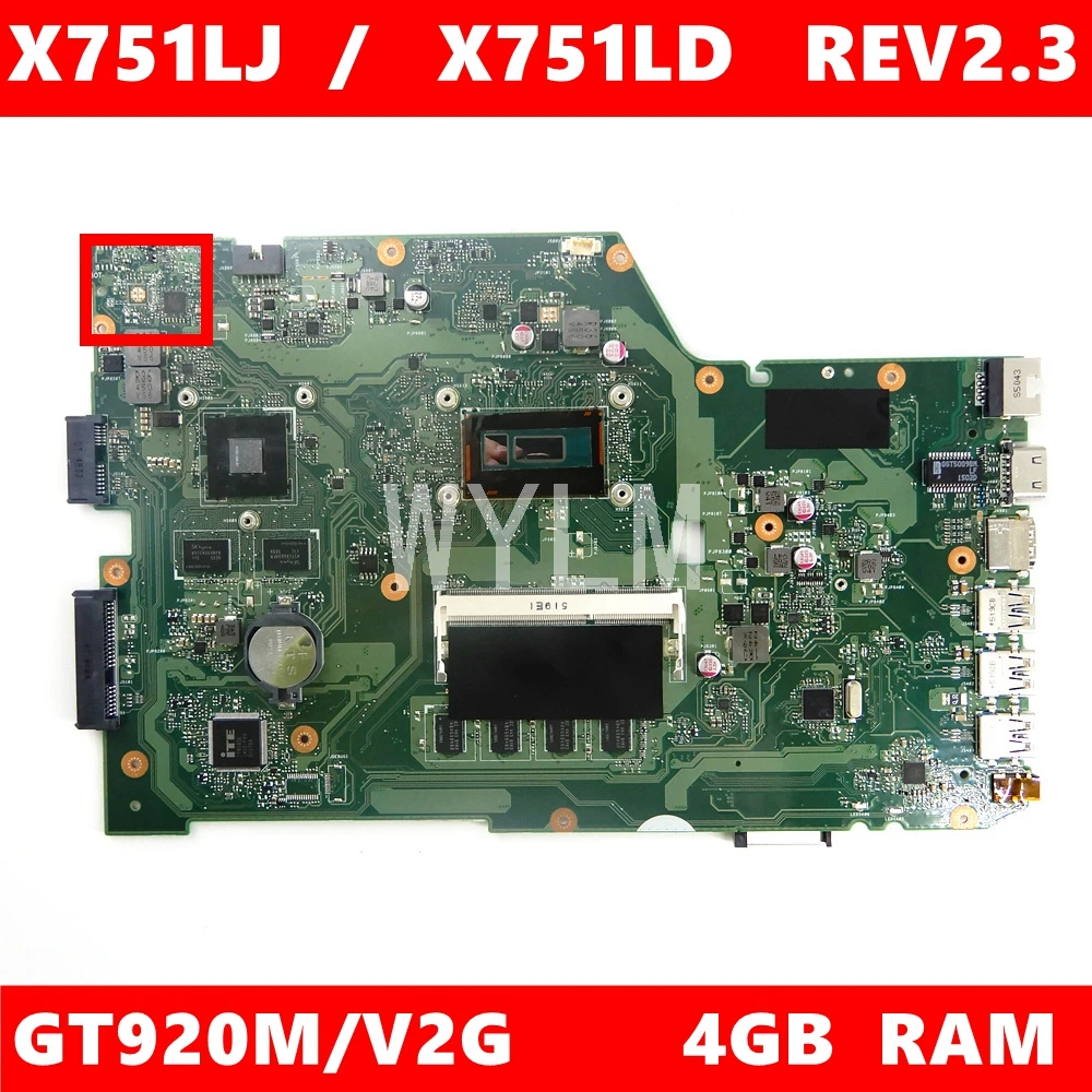 Материнская плата X751LJ 4 Гб ОЗУ I7-5500CPU REV 2 3 для ASUS A751L R752LA R752LD X751LN X751LD материнская
