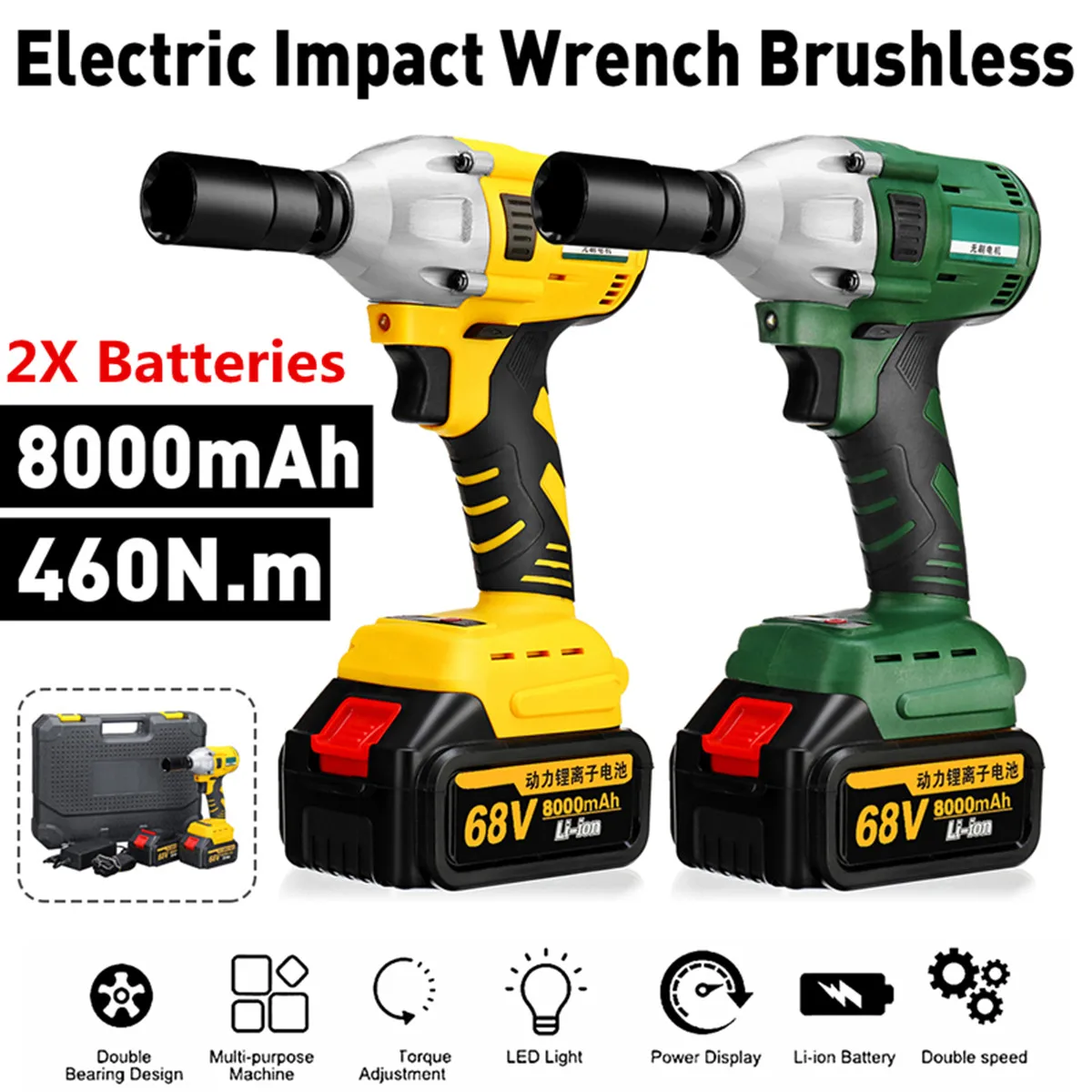 110/220V 8000mAh 2Pcs Lithium Battery Cordless Electric Wrench Brushless Hand Dirll Power Tools Impact Driver Socket Wrench
110/220V 8000mAh 2Pcs Lithium Battery Cordless Electric Wrench Brushless Hand Dirll Power Tools Impact Driver Socket Wrench