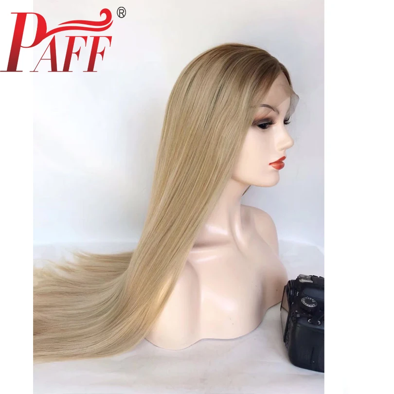 

13*4 Ombre Blonde Color Lace Front Human Hair Wigs Silky Straight Remy Brazilian Hair Wig Glueless With Darker Roots PAFF
