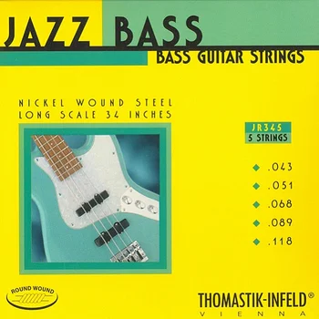 Jr345 jazz round strings for 5 string bass guitar, nickel, Cr. OPL, 43-118, Thomastik
Jr345 jazz round strings for 5 string bass guitar, nickel, Cr. OPL, 43-118, Thomastik