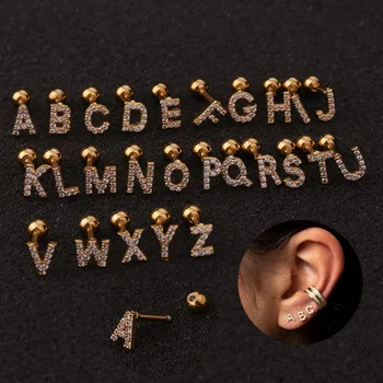 1 PCS Cute Small Zircon Copper Initial Alphabe ABC Ear Stud Cuff Earrings Stainless Steel Bar Ball Screw-back Ear Bone Jewelry
1 PCS Cute Small Zircon Copper Initial Alphabe ABC Ear Stud Cuff Earrings Stainless Steel Bar Ball Screw-back Ear Bone Jewelry