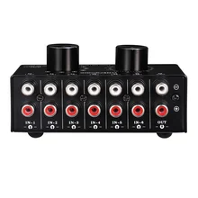 6 Input 1 Output Switcher Audio Source Selection Switcher RCA Audio Input Signal Selector Switch with Volume Adjustment and Manu
6 Input 1 Output Switcher Audio Source Selection Switcher RCA Audio Input Signal Selector Switch with Volume Adjustment and Manu