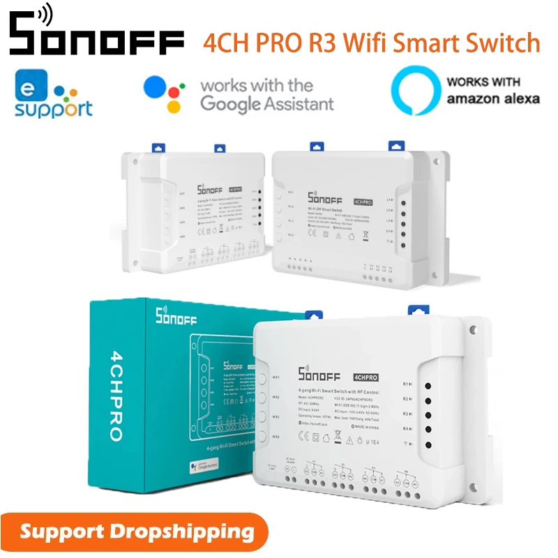 Sonoff 4CH PRO R3 Smart Wifi Switch Smart Home 4 Gang Interlock self-locking Inching Lock Mode Smart RF Switch Work Alexa Google
Sonoff 4CH PRO R3 Smart Wifi Switch Smart Home 4 Gang Interlock self-locking Inching Lock Mode Smart RF Switch Work Alexa Google