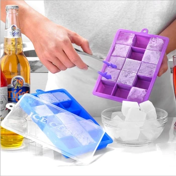 

Food Grade Silicone Ice Cube Maker Mold Ice Cube Tray 15 Grids Cubes With Lids Party Whiskey Cocktail Cold Drink Ice Cube Molds