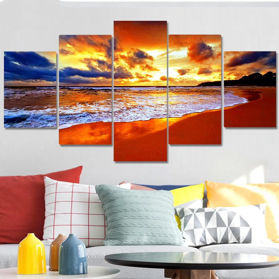 Фото 5 панельных наклеек с изображением облаков пляжа и Морского Пейзажа 5D сделай сам