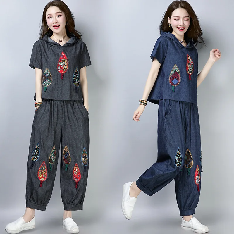 2019 Summer New Style Large Size National Wind Embroidered Patch Loose-Fit Slimming Tops + Harem Pants Denim Suit
2019 Summer New Style Large Size National Wind Embroidered Patch Loose-Fit Slimming Tops + Harem Pants Denim Suit