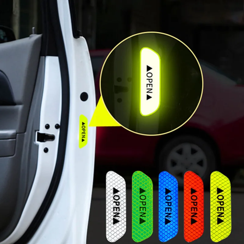 

4 Pieces/set Car Open Reflective Tape Warning Mark Night Driving Safety Lighting Luminous Tapes Accessories Car Door Stickers