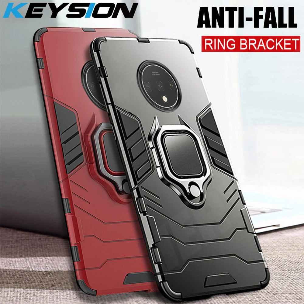 Чехол KEYSION с кольцом для Oneplus 7T Pro противоударный бронированный чехол-подставка