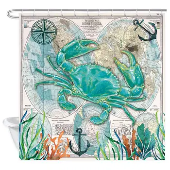 Sea Animal Shower Curtain, Crab with Aquatic and Anchor on Old Map Polyester Fabric Bathroom Bath Curtain Liner Set with Hooks
Sea Animal Shower Curtain, Crab with Aquatic and Anchor on Old Map Polyester Fabric Bathroom Bath Curtain Liner Set with Hooks
