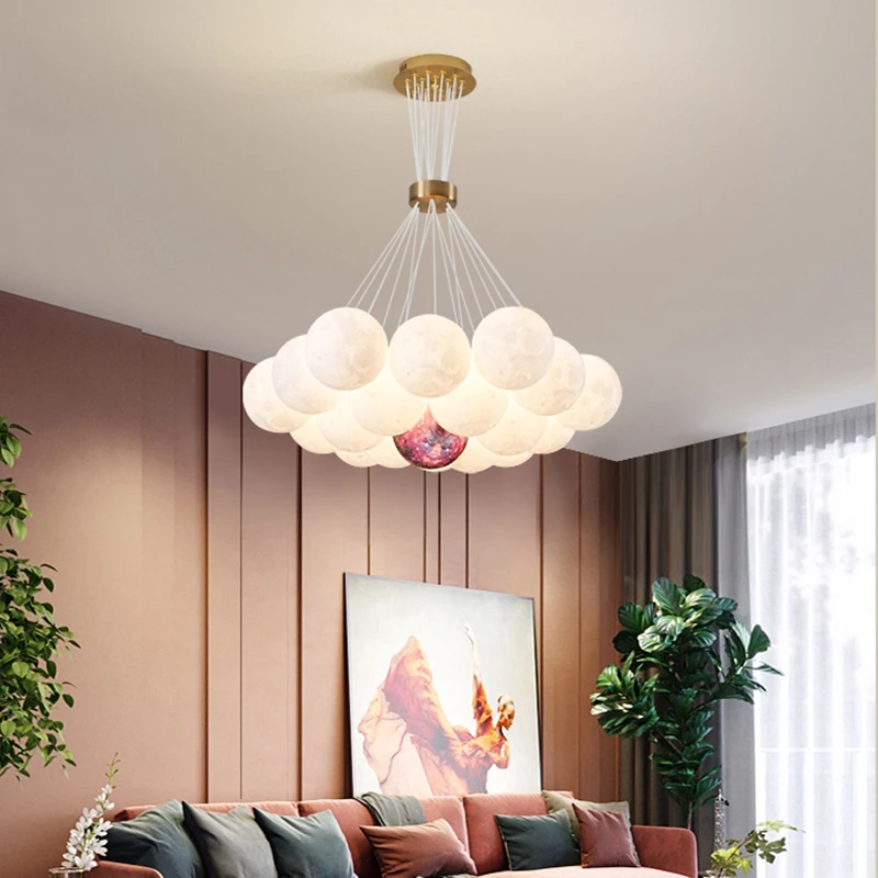 Nordic planet moon chandelier designer creative dining room bedroom lamp bubble ball net red ins living | Лампы и освещение