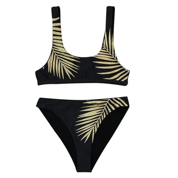 female Leopard Bikinis Gold Leaf Print Bathing Suit Tube Top High Cut Swimsuit Swimwear Female Summer Beachwear c 
female Leopard Bikinis Gold Leaf Print Bathing Suit Tube Top High Cut Swimsuit Swimwear Female Summer Beachwear c