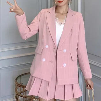 HAMALIEL Stylish 2019 Women Suit 2 Piece Set Spring Autumn Plaid Turn Down Collar Pink Jacket Coat +Sweet Mini Pleated Skirt Set
HAMALIEL Stylish 2019 Women Suit 2 Piece Set Spring Autumn Plaid Turn Down Collar Pink Jacket Coat +Sweet Mini Pleated Skirt Set