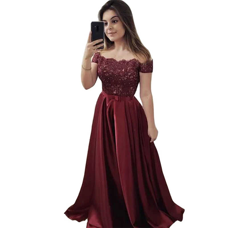 Off The Shoulder Prom Dress Long Lace Top Satin Skirt Lace Up Back A-line Formal Dress For Party Long Gown Vestidos De Gala
Off The Shoulder Prom Dress Long Lace Top Satin Skirt Lace Up Back A-line Formal Dress For Party Long Gown Vestidos De Gala