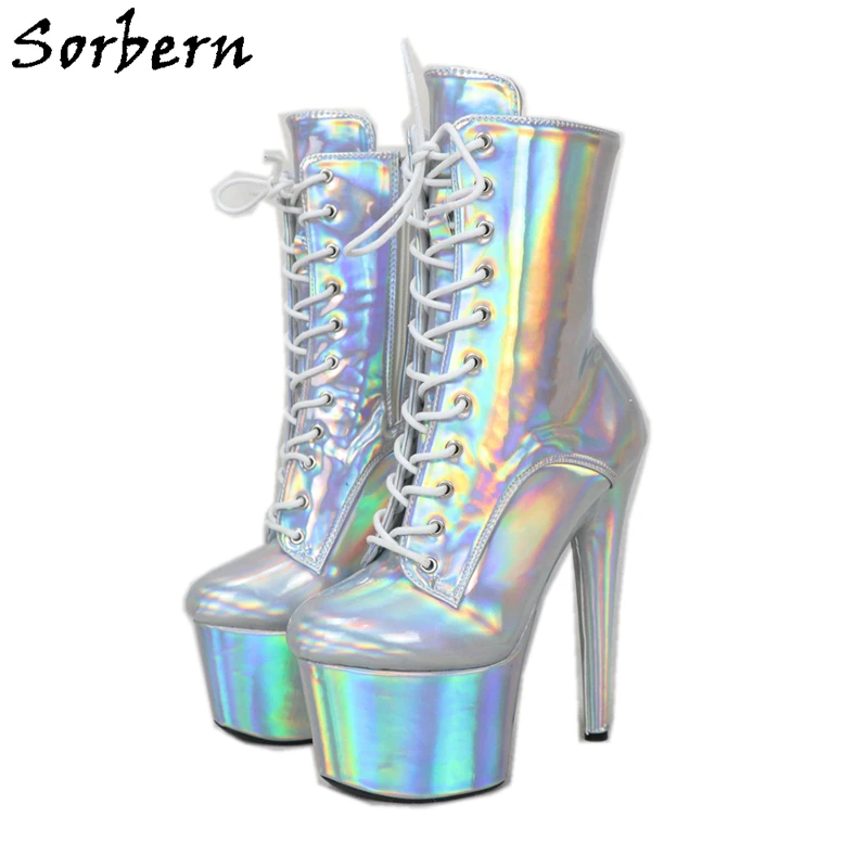 

Sorbern Holo Pole Dance Boots Platform Heels Women Ankle Booties Ladies Lace Up 6" 7" 8" 9" High Heel Stripper Heels