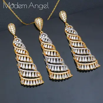 ModemAngel Luxury Water drop Line 2PCS NECKLACE EARRING Sets Cubic Zircon For Women Wedding Indian Dubai Bridal Jewelry Sets
ModemAngel Luxury Water drop Line 2PCS NECKLACE EARRING Sets Cubic Zircon For Women Wedding Indian Dubai Bridal Jewelry Sets