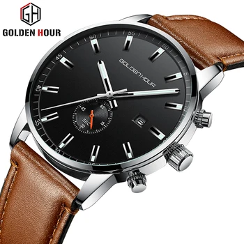 GOLDENHOUR Men's Quartz Watch Genuine Leather Fashion Male Clock Waterproof Men Wristwatch Auto Date Watches Relogio Masculino
GOLDENHOUR Men's Quartz Watch Genuine Leather Fashion Male Clock Waterproof Men Wristwatch Auto Date Watches Relogio Masculino