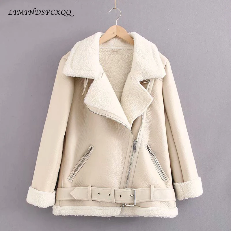 Female Leather Jacket Winter Lamb Wool Turn Down Fur Collar Long Sleeve PU Moto Zipper Keep Warm Thick Womens Coat Campera Mujer
Female Leather Jacket Winter Lamb Wool Turn Down Fur Collar Long Sleeve PU Moto Zipper Keep Warm Thick Womens Coat Campera Mujer