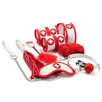 

2020 Bdsm Bondage Cosplay Erotic Sexy Nurse Role Play Kit Hand Ankle cuffs Mask Rope Bondage Fetish Restraint Set Sex Products