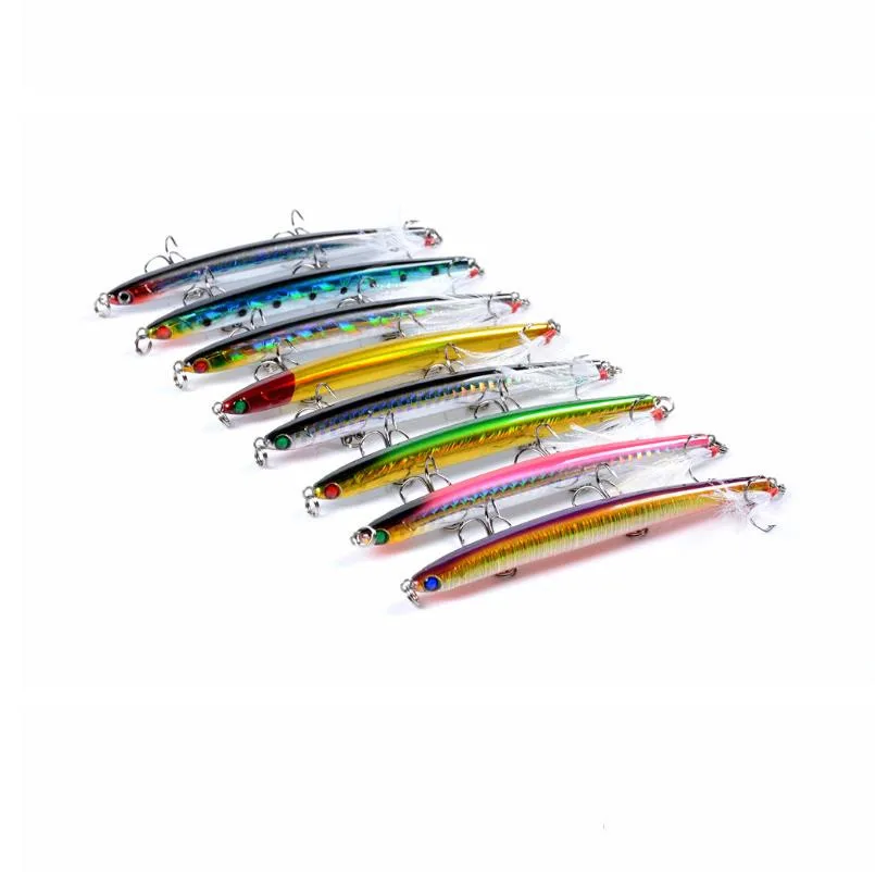 fishing lure 8-color pencil submerged fake bait feather hook 11.7cm / 11.8g laser bionic hard bait señuelos de pesca
fishing lure 8-color pencil submerged fake bait feather hook 11.7cm / 11.8g laser bionic hard bait señuelos de pesca