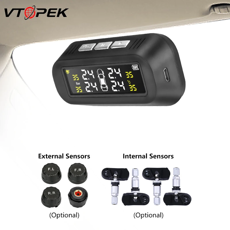 Vtopek Solar USB TPMS Car Tire Pressure Monitoring System LCD 4 Sensor Stick To The Glass for VW Toyota Honda SUV
Vtopek Solar USB TPMS Car Tire Pressure Monitoring System LCD 4 Sensor Stick To The Glass for VW Toyota Honda SUV
