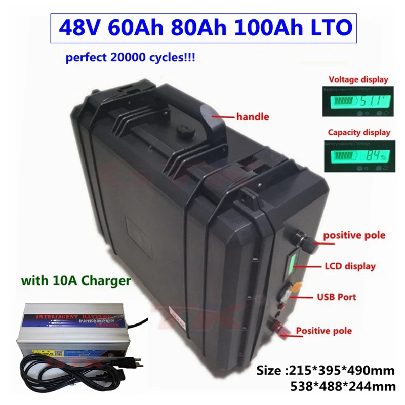 20000 cycles LTO 48V 60Ah 80Ah 100Ah Lithium Titanate Battery 2.4V cells with BMS for Forklift Tricycle Solar system+10A Charger
20000 cycles LTO 48V 60Ah 80Ah 100Ah Lithium Titanate Battery 2.4V cells with BMS for Forklift Tricycle Solar system+10A Charger