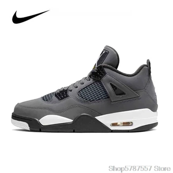 

Nike Air Jordan 4 Women's Basketball Shoes Original Cool Grey 2019 GS High-top Comfortable Sports Outdoor Sneakers 408452-007