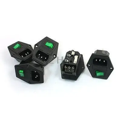5Pcs Green Pilot Lamp 3P Rocker Switch Fuse Holder IEC320 C14 Inlet Power Socket 
5Pcs Green Pilot Lamp 3P Rocker Switch Fuse Holder IEC320 C14 Inlet Power Socket