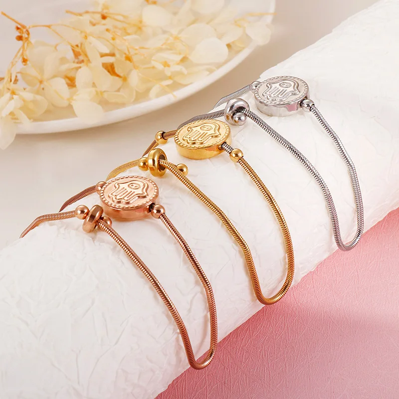 Women's Stainless Steel Adjustable Round Palm Pattern Strand Bracelet For Female Rose Gold Color Charm Wristband Gift New 2020
Women's Stainless Steel Adjustable Round Palm Pattern Strand Bracelet For Female Rose Gold Color Charm Wristband Gift New 2020