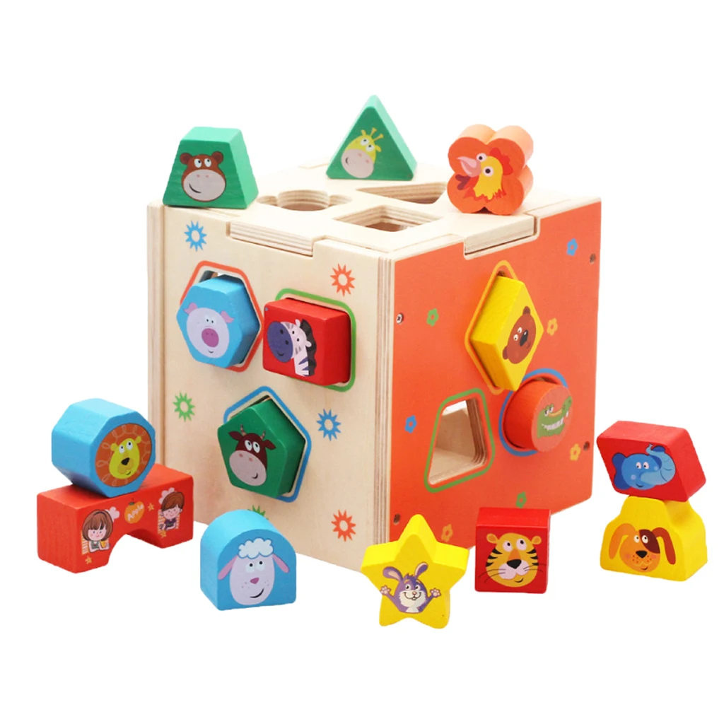 Colorful Shape Sorting Cube Wooden Puzzle Box Toy With 15 Shapes, Toy Gift Colorful Shape Sorting Cube Wooden Puzzle Box Toy With 15 Shapes, Toy Gift