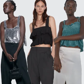 ZA 2020 Spring and Summer Ruffle Camisole Knit Tops Italian Thin Shoulder Straps Laminated Decoration Exposed Navel Camisole
ZA 2020 Spring and Summer Ruffle Camisole Knit Tops Italian Thin Shoulder Straps Laminated Decoration Exposed Navel Camisole