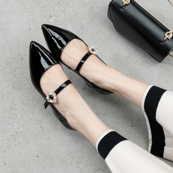 

INS hot women Pumps 22-25cm Cow patent leather Mary Jane shoes womens shoes Pigskin lining+sheepskin insole pointed toe